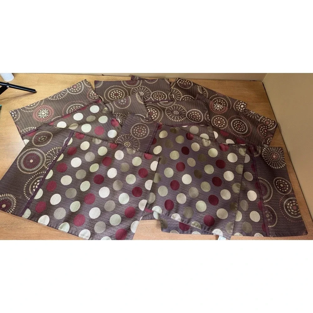 Pier 1 Imports Geometric Polka Dot Placemats Burgundy Gold Set of 11